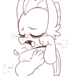 Size: 2297x2400 | Tagged: safe, artist:maren, smolder, dragon, g4, cute, eyes closed, female, high res, monochrome, pillow, smolderbetes, solo, tired, yawn