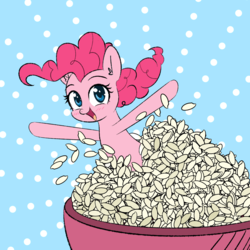 Size: 1000x1000 | Tagged: safe, artist:yinglung, pinkie pie, earth pony, pony, g4, bowl, female, food, happy, herbivore, rice, solo