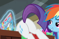 Size: 952x626 | Tagged: safe, edit, edited screencap, screencap, rainbow dash, rarity, pony, dragon dropped, g4, butt, eyes on the prize, looking at butt, plot