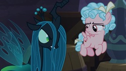 Size: 1920x1080 | Tagged: safe, screencap, cozy glow, queen chrysalis, changeling, pony, g4, the summer sun setback, cozy glow is not amused