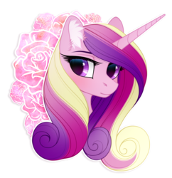 Size: 2165x2240 | Tagged: dead source, safe, artist:vird-gi, princess cadance, alicorn, pony, g4, bust, cute, cutedance, daaaaaaaaaaaw, ear fluff, female, flower, high res, horn, looking at you, mare, portrait, pretty, simple background, solo, transparent background