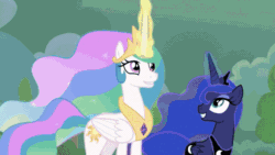 Size: 690x388 | Tagged: safe, screencap, cozy glow, discord, lord tirek, princess celestia, princess luna, queen chrysalis, alicorn, centaur, changeling, changeling queen, draconequus, pegasus, pony, g4, the ending of the end, leak, absurd file size, absurd gif size, abuse, animated, belly, beware the nice ones, chrysabuse, cozybuse, defeat, duckery in the comments, female, filly, gif, hoof stomp, legion of doom statue, magic, male, mare, petrification, tirekabuse, turned to stone