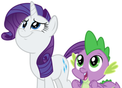 Size: 4506x3263 | Tagged: safe, artist:sketchmcreations, rarity, spike, dragon, pony, unicorn, g4, the summer sun setback, duo, female, in awe, looking up, male, mare, open mouth, puppy dog eyes, simple background, smiling, surprised, transparent background, vector, winged spike, wings