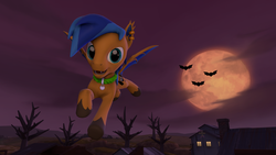 Size: 3840x2160 | Tagged: safe, artist:charlydasher, oc, oc:bluemist, bat pony, pony, 3d, bat pony oc, blood moon, dark, excited, flying, halloween, high res, holiday, male, moon, night, outdoors, source filmmaker, stallion