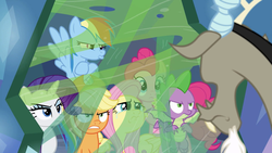 Size: 1920x1080 | Tagged: safe, screencap, applejack, discord, fluttershy, pinkie pie, rainbow dash, rarity, spike, dragon, earth pony, pegasus, pony, unicorn, g4, the ending of the end, leak, crying, female, mare, teary eyes