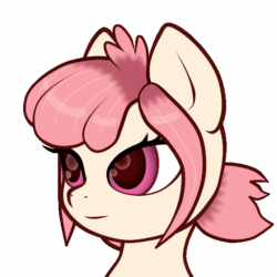 Size: 512x512 | Tagged: safe, artist:ailish, oc, oc only, oc:hopple scotch, earth pony, pony, animated, bust, female, gif, looking at you, mare, pigtails, portrait, simple background, smiling, solo, transparent background, turned head, wink, ych result
