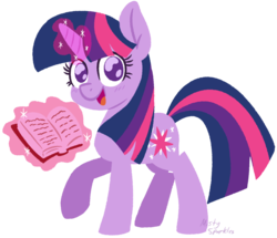 Size: 1280x1101 | Tagged: safe, artist:misty-sparkles, artist:mistysparkles, twilight sparkle, pony, unicorn, g4, book, female, glowing horn, horn, looking at you, magic, mare, no pupils, simple background, smiling, solo, telekinesis, transparent background