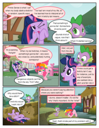 Size: 612x792 | Tagged: safe, artist:newbiespud, edit, edited screencap, screencap, pinkie pie, spike, twilight sparkle, dragon, earth pony, pony, unicorn, comic:friendship is dragons, g4, building, circling stars, comic, dialogue, dizzy, dragons riding ponies, face down ass up, female, floppy ears, handstand, hat, male, mare, messy mane, mud, on back, one eye closed, raised hoof, riding, screencap comic, slit pupils, spike riding twilight, umbrella hat, unicorn twilight, upside down, wink