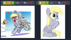 Size: 820x458 | Tagged: safe, derpy hooves, pegasus, pony, derpibooru, g4, leap of faith, blushing, clapping, cute, derpabetes, female, food, heart, loop, mare, meta, muffin, reaction image, screenshots, simple background, sitting, smiling, solo, vector, white background, wings