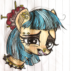 Size: 3040x3072 | Tagged: safe, artist:sharpi, coco pommel, earth pony, pony, g4, alternate design, bust, female, high res, lined paper, punk, solo, traditional art