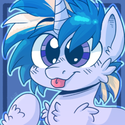 Size: 1000x1000 | Tagged: safe, artist:loopdalamb, skeedaddle, pony, unicorn, g4, marks and recreation, :p, blank flank, cheek fluff, chest fluff, chibi, colt, cute, fluffy, icon, male, small, smiling, smol, solo, tongue out, young
