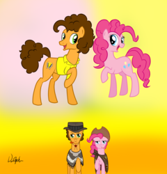 Size: 1433x1495 | Tagged: safe, artist:dolphin2, cheese sandwich, pinkie pie, pony, g4, the last laugh, female, male, ship:cheesepie, shipping, spanish, straight