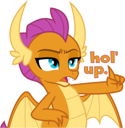 Size: 1427x1457 | Tagged: safe, artist:phucknuckl, smolder, dragon, g4, what lies beneath, dialogue, dragoness, female, hol up, reaction image, simple background, solo, transparent background, vector