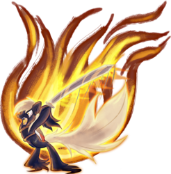 Size: 3927x3983 | Tagged: safe, artist:tiothebeetle, oc, oc only, pony, angry, badass, bipedal, blonde, bloodshot eyes, blue coat, extreme, fire, fire magic, giant sword, glowing sword, hammer, high res, hoof fluff, male, mjölnir, open mouth, shield, simple background, solo, stallion, straps, sword, transparent background, unshorn fetlocks, war hammer, weapon