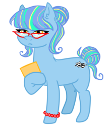 Size: 2086x2396 | Tagged: safe, oc, oc only, oc:double flip, earth pony, pony, bracelet, clipboard, female, glasses, high res, jewelry, mare, multicolored hair, raised hoof, simple background, solo, transparent background, unamused