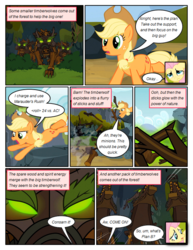Size: 612x792 | Tagged: safe, artist:newbiespud, edit, edited screencap, screencap, applejack, fluttershy, earth pony, pegasus, pony, timber wolf, comic:friendship is dragons, g4, comic, dialogue, female, freckles, glowing eyes, hat, implied pinkie pie, mare, screencap comic