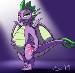 Size: 1227x1190 | Tagged: safe, artist:swiftsketchpone, spike, dragon, g4, barb, belly, cutie mark on dragon, cutie mark tattoo, cutie mark theft, dragoness, dragons eating horses, fat spike, female, fetish, implied death, implied twilight sparkle, implied vore, post-vore, preylight, rule 63, spikepred, spipred, stolen cutie marks, vore