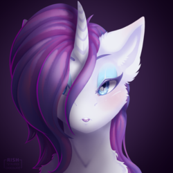 Size: 1080x1080 | Tagged: safe, artist:striped-chocolate, rarity, pony, rcf community, g4, bust, chest fluff, ear fluff, female, heart eyes, lidded eyes, portrait, signature, simple background, solo, wingding eyes