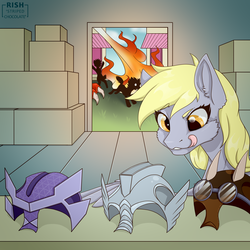 Size: 1920x1920 | Tagged: safe, artist:striped-chocolate, derpy hooves, pegasus, pony, rcf community, g4, crossover, female, game, knight, mailbox, solo