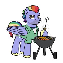 Size: 1080x1080 | Tagged: safe, artist:mkogwheel, bow hothoof, pegasus, pony, g4, barbeque, boomer, carrot, clothes, food, grill, grill boomer, herbivore, male, shirt, solo, stallion, vegetables