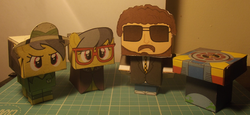 Size: 1500x690 | Tagged: safe, artist:grapefruitface1, derpibooru exclusive, a.k. yearling, daring do, human, pony, g4, collection, craft, crossover, cubeecraft, electric light orchestra, irl, jeff lynne, papercraft, photo, spaceship