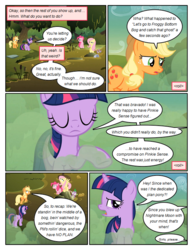 Size: 612x792 | Tagged: safe, artist:newbiespud, edit, edited screencap, screencap, applejack, fluttershy, pinkie pie, spike, twilight sparkle, dragon, earth pony, pegasus, pony, unicorn, comic:friendship is dragons, g4, comic, dialogue, eyes closed, female, fog, freckles, hat, male, mare, raised hoof, screencap comic, unicorn twilight