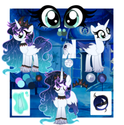 Size: 4500x4550 | Tagged: safe, artist:mary-chanunicorn, oc, oc only, oc:princess eclipse, alicorn, pony, alicorn oc, bracelet, collar, color palette, colored wings, crown, cute, cutie mark, eyes closed, eyes open, female, freckles, front view, glowing horn, gradient mane, gradient tail, hair over one eye, horn, jewelry, mare, multicolored hair, multicolored wings, offspring, one wing out, parent:king sombra, parent:princess luna, parents:lumbra, profile, reference sheet, regalia, solo, sparkly mane, sparkly tail, tail, two toned wings, unshorn fetlocks, wings