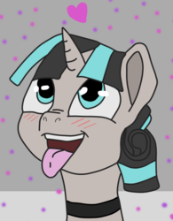 Size: 405x518 | Tagged: safe, artist:luyna, oc, oc only, pony, unicorn, ahegao, blushing, choker, heart, looking up, open mouth, smiling, solo, tongue out