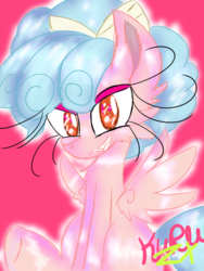 Size: 5400x7200 | Tagged: safe, artist:kuruzx, cozy glow, pegasus, pony, g4, female, looking at you, pink background, signature, simple background, solo