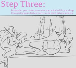 Size: 1199x1068 | Tagged: safe, artist:greyscaleart, princess celestia, princess luna, alicorn, pony, g4, constellation freckles, duo, female, freckles, horn, lying down, sketch, smiling, startled, text, wings