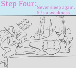 Size: 1199x1068 | Tagged: safe, artist:greyscaleart, princess celestia, princess luna, alicorn, pony, g4, constellation freckles, duo, female, freckles, horn, lying down, sketch, sleep is for the weak, smiling, speech, text, wings