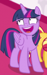 Size: 552x882 | Tagged: safe, screencap, sunset shimmer, twilight sparkle, alicorn, pony, unicorn, equestria girls, equestria girls series, forgotten friendship, g4, animated, cropped, faic, female, laughing, mare, nervous, nervous laugh, solo focus, throne room, twilight sparkle (alicorn)