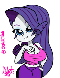 Size: 700x900 | Tagged: safe, artist:comet0ne, rarity, equestria girls, g4, breasts, busty rarity, cleavage, clothes, curvy, female, hourglass figure, leggings, midriff, simple background, solo, tank top, white background, workout outfit