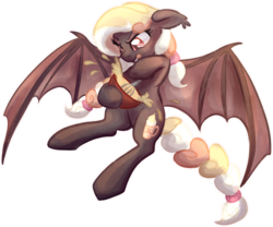 Size: 2684x2231 | Tagged: safe, artist:tiothebeetle, oc, oc:macaron dreams, bat pony, baking, bat pony oc, braid, braided tail, cutie mark, fangs, floppy ears, flying, high res, simple background, slit pupils, transparent background, wings