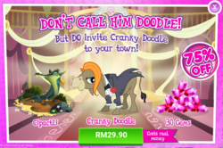 Size: 1038x690 | Tagged: safe, gameloft, cipactli, cranky doodle donkey, g4, advertisement, costs real money, gem, introduction card