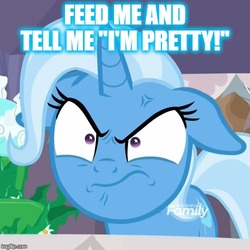 Size: 500x500 | Tagged: safe, edit, edited screencap, screencap, trixie, pony, g4, student counsel, angry, cropped, ears back, female, just the two of us, meme, solo, tell me i'm pretty, the fairly oddparents