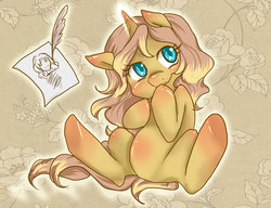 Size: 2600x2000 | Tagged: safe, artist:kyotoxart, oc, oc only, oc:sepia, pony, unicorn, female, glowing horn, high res, horn, mare, quill, solo