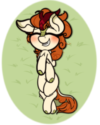 Size: 2000x2500 | Tagged: safe, artist:theawkwarddork, autumn blaze, kirin, g4, female, high res, lying down, simple background, smiling, solo, transparent background