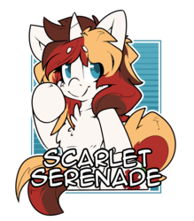 Size: 2100x2400 | Tagged: safe, artist:bbsartboutique, oc, oc only, oc:scarlet serenade, pony, unicorn, badge, con badge, female, high res, mare, smiling, solo