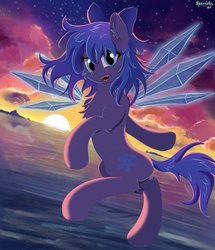 Size: 1030x1200 | Tagged: safe, artist:eternalis, fairy, fairy pony, original species, pony, cirno, crystal wings, ocean, ponified, solo, touhou, wings