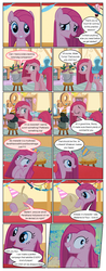 Size: 612x1556 | Tagged: safe, artist:newbiespud, edit, edited screencap, screencap, madame leflour, mr. turnip, pinkie pie, rocky, sir lintsalot, earth pony, pony, comic:friendship is dragons, g4, party of one, bucket, comic, crazy face, derp, dialogue, eyes closed, faic, female, floppy ears, grin, hat, hooves, insanity, mare, open mouth, party hat, pinkamena diane pie, screencap comic, smiling, solo