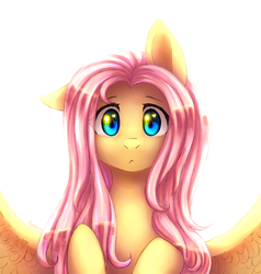 Size: 1900x2000 | Tagged: safe, artist:avrameow, fluttershy, pegasus, pony, g4, :<, backlighting, bust, cute, daaaaaaaaaaaw, female, floppy ears, front view, full face view, heart eyes, hooves to the chest, looking at you, mare, one ear down, portrait, pure, shyabetes, simple background, solo, spread wings, white background, wholesome, wingding eyes, wings