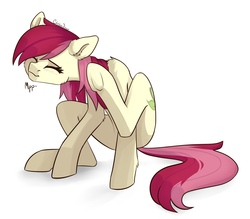 Size: 2466x2160 | Tagged: safe, artist:chibadeer, roseluck, pony, g4, behaving like a cat, cheek fluff, commissioner:doom9454, cute, cyrillic, ear fluff, eyes closed, fluffy, high res, leg fluff, pony pet, purring, rosabetes, rosepet, russian, scratching, shoulder fluff, translated in the description, underhoof