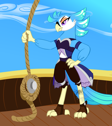 Size: 1200x1350 | Tagged: safe, artist:angexci, oc, oc only, oc:anger parrot, anthro, rope, ship, solo