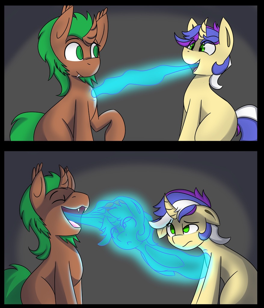 solarmod, oc:world eater, pony, unicorn, comic, curved horn, fangs, fetish,...