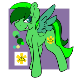 Size: 894x894 | Tagged: safe, artist:melonzy, oc, oc:shining emerald, pegasus, pony, reference sheet, simple background, smiling, smirk, stitches, transparent background, wings