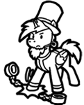 Size: 121x150 | Tagged: safe, artist:crazyperson, oc, oc only, alicorn, pony, fallout equestria, fallout equestria: commonwealth, alicorn oc, clothes, fanfic art, hat, jumpsuit, monochrome, shackles, simple background, solo, top hat, transparent background, vault suit