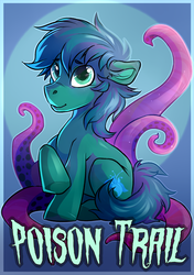 Size: 1039x1474 | Tagged: safe, artist:wolfy-nail, oc, oc only, oc:poison trail, earth pony, pony, badge, looking at you, solo, tentacles, text