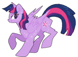 Size: 720x526 | Tagged: safe, artist:pillowrabbit, twilight sparkle, alicorn, pony, g4, blushing, chest fluff, female, looking at you, mare, pixel art, profile, raised hoof, simple background, smiling, solo, starry eyes, transparent background, twilight sparkle (alicorn), wingding eyes