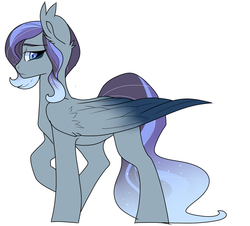 Size: 1600x1445 | Tagged: safe, artist:pillowrabbit, oc, oc only, oc:hecate, pegasus, pony, kilalaverse, colored wings, contest entry, ear fluff, ethereal mane, female, gradient wings, lidded eyes, looking at you, mare, offspring, offspring's offspring, parent:oc:artemis, parent:oc:dove, parents:oc x oc, raised hoof, simple background, solo, starry mane, white background, wings